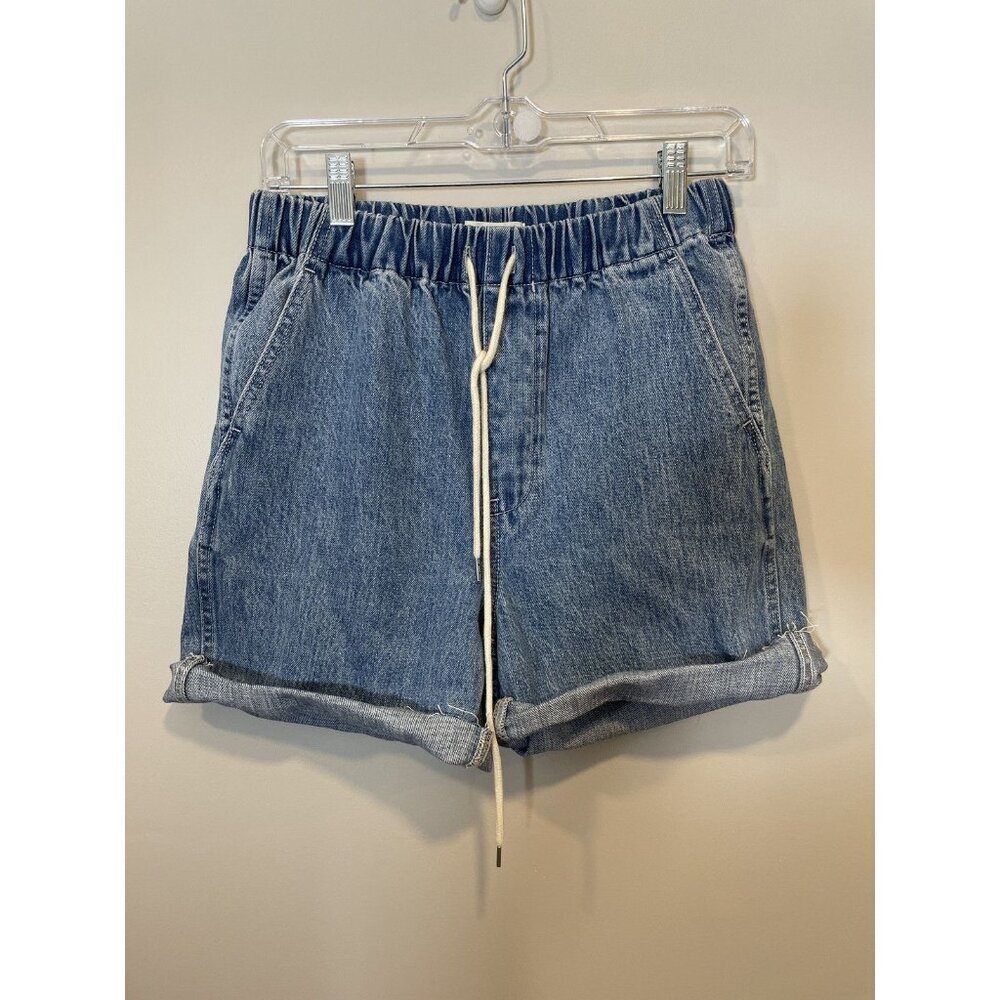 Madewell Denim Shorts Drawstring Waist Cut Off Size S Pull On 100%‎ Cotton